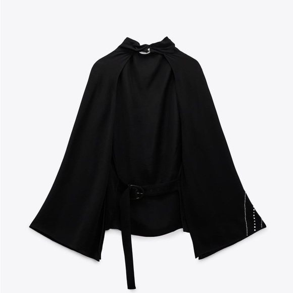 🆕ZARA Rhinestone Cape Sleeve Blouse - Picture 3 of 8